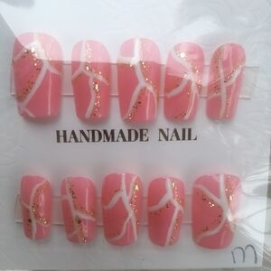 Handmade Pink Marble Press-On Nail Set